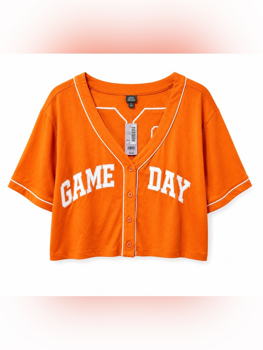 Game Day orange Oversized Cropped Jersey Top Women medium Button Front Baseball